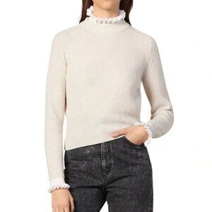 NEW SANDRO Paris Mike Ruffle-trimmed Wool-blend Sweater In Beige size 1/S